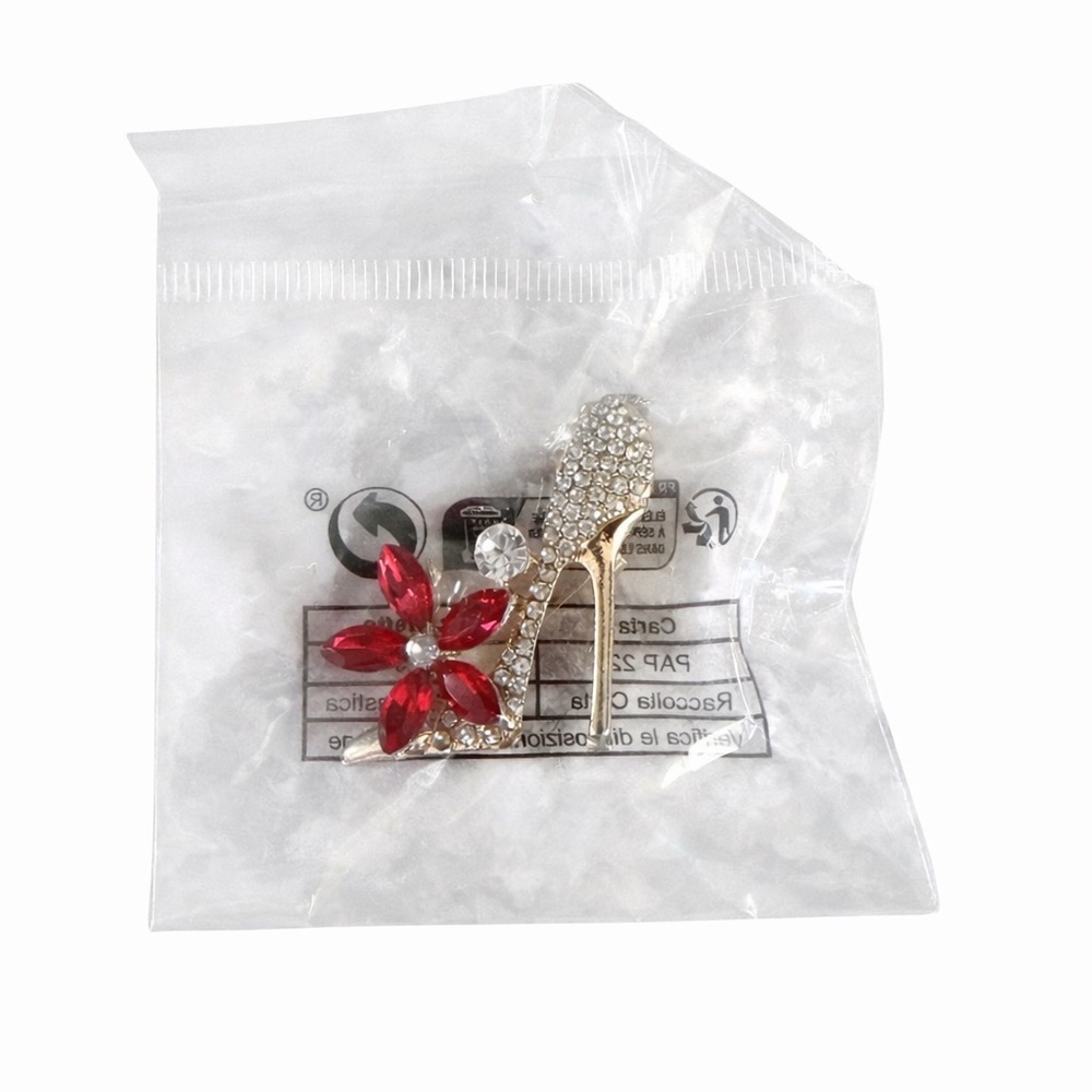 Rhinestone High Heel & Red Crystal Flower Brooch 💕4x15$